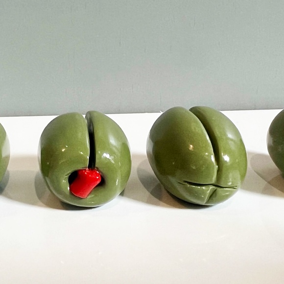 Olive Place Card Holders – Set of 4 | Martini Party Table Decor Hand Sculpted - Picture 11 of 12